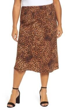 NEW BOBEAU lyndon satin bias skirt - plus in brown